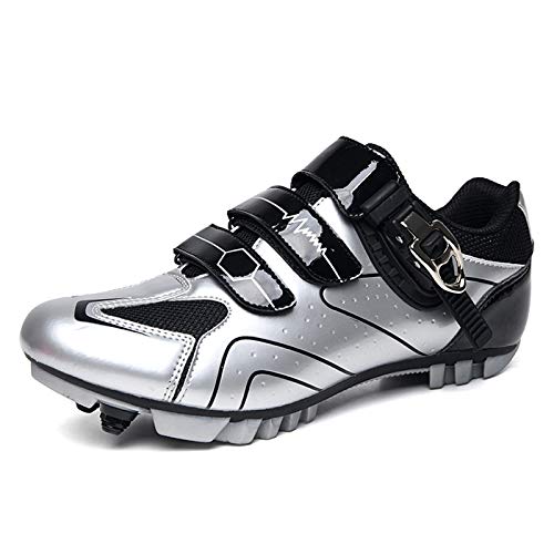 Prodkfe Moutntain Fahrradschuhe Herren Damen MTB Schuhe SPD Mountainbike Schuhe mit Schnalle B Silber 43 EU von Prodkfe