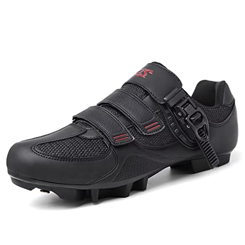 Prodkfe Moutntain Fahrradschuhe Herren Damen MTB Schuhe SPD Mountainbike Schuhe mit Schnalle C Schwarz-Rot 44 EU von Prodkfe