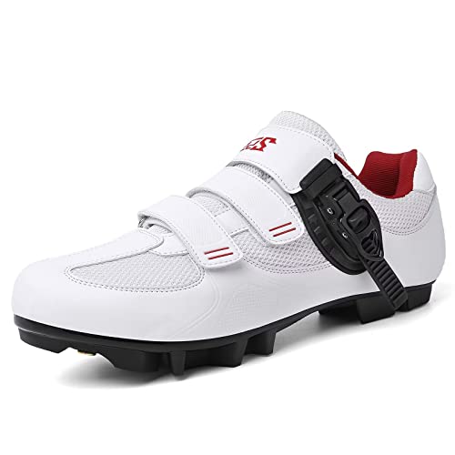 Prodkfe Moutntain Fahrradschuhe Herren Damen MTB Schuhe SPD Mountainbike Schuhe mit Schnalle C Weiß-Rot 46 EU von Prodkfe