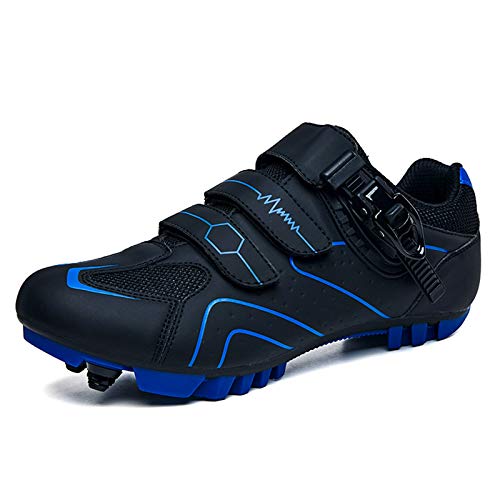 Prodkfe Moutntain Fahrradschuhe Herren Damen MTB Schuhe SPD Mountainbike Schuhe mit Schnalle A Schwarz Blau 39 EU von Prodkfe