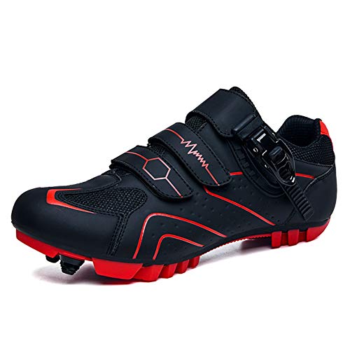 Prodkfe Moutntain Fahrradschuhe Herren Damen MTB Schuhe SPD Mountainbike Schuhe mit Schnalle A Schwarz Rot 40 EU von Prodkfe