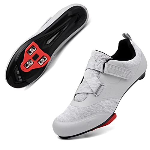 Prodkfe Unisex Fahrradschuhe - Mountainbike MTB Spinning Schuhe Kompatibel mit Cleat, Look Delta, SPD/SPD-SL, Radsportschuhe for Herren Damen Grau 41EU von Prodkfe