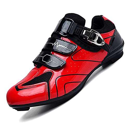 Radsportschuhe Herren Damen Rennrad Fahrradschuhe MTB Schuhe Elite Rennradschuhe mit Ratschenverschluss with SPD/SPD-SL C Rot 43EU von Prodkfe