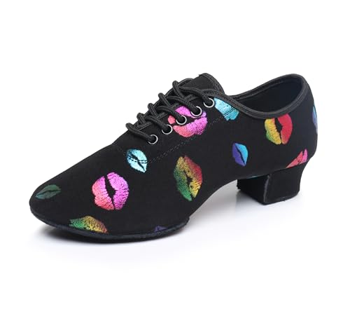 Prodrelo Tanzschuhe für Damen, bunte Lippen, Leinen, Jazz, Ballsaal, Übung, Lehrschuhe, Rhythmus, Latein, Salsa, professionelle Tanz-Sneaker, Geteilte Sohle (Wildleder): 3,8 cm Absatz, 37.5 EU von Prodrelo