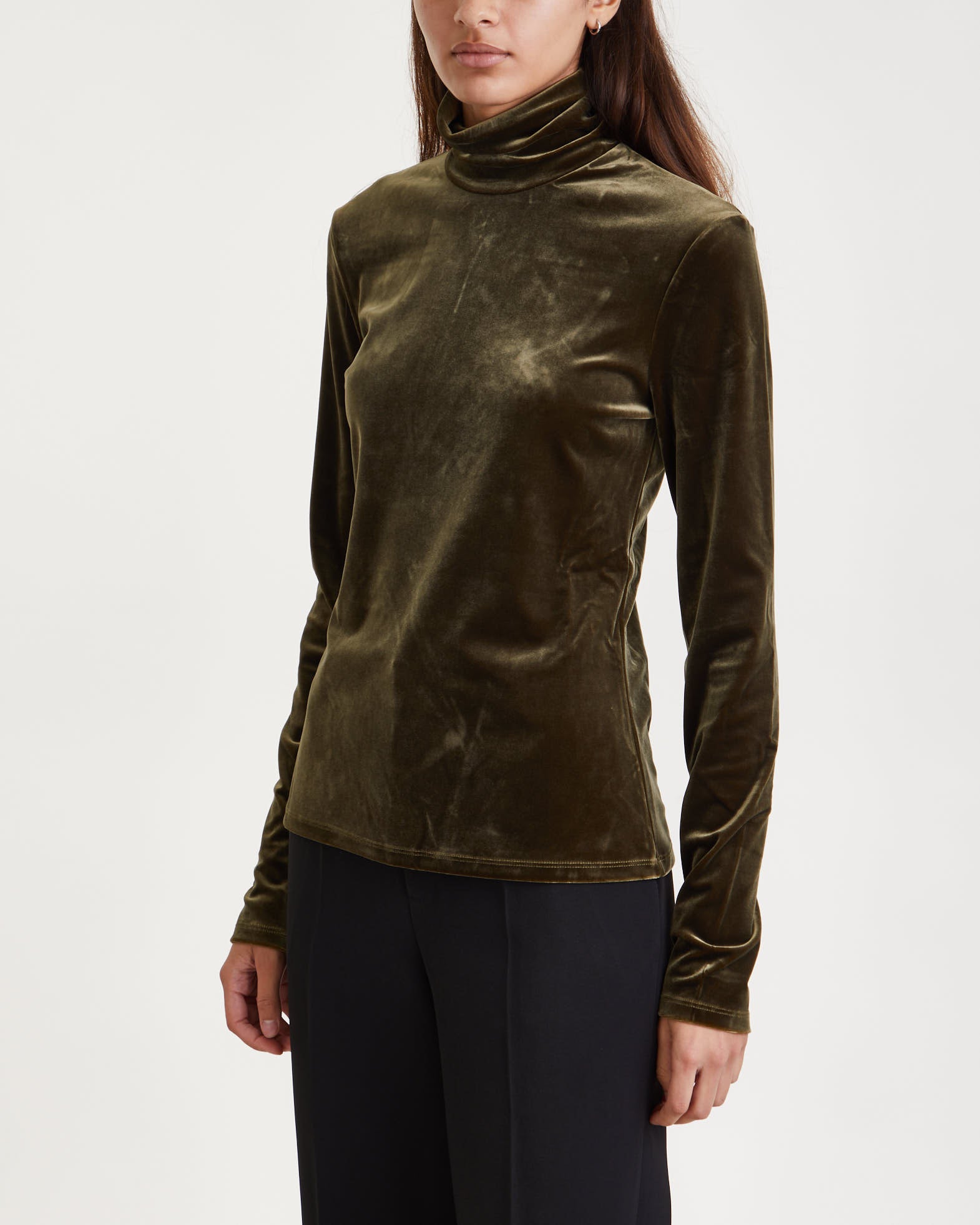 Proenza Schouler White Label Top Stretch Velvet Turtleneck Military green von Proenza Schouler White Label