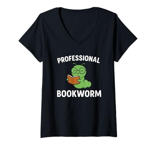 Damen Professioneller Bücherwurm – Leseliebhaber niedliche Wurmbrille Buch T-Shirt mit V-Ausschnitt Damen Professioneller Bücherwurm – Leseliebhaber niedliche Wurmbrille Buch T-Shirt mit V-Ausschnitt von Professional Bookworm - Reading Worm Glasses Book