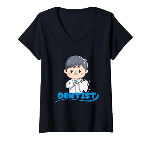 Damen Zahnarzt Cartoon Charakter Zahnbürste Spaß T-Shirt mit V-Ausschnitt Damen Zahnarzt Cartoon Charakter Zahnbürste Spaß T-Shirt mit V-Ausschnitt von Professional Dental Care Enthusiasts