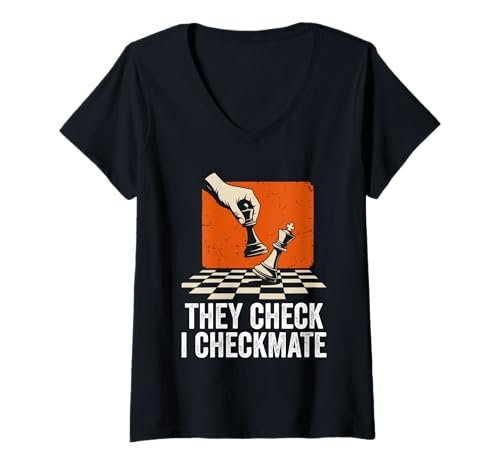 Damen Schach Turnier Souvenir Lustiges Schachbrett Schachmatt T-Shirt mit V-Ausschnitt Damen Schach Turnier Souvenir Lustiges Schachbrett Schachmatt T-Shirt mit V-Ausschnitt von Professionelle Schachspieler Grafik