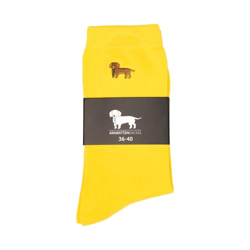KRAWATTENDACKEL Dackel einfarbig/Business-Socken - Unisex für Damen & Herren - Modell und Größen nach Auswahl | Jagd/Jäger (as3, numeric, numeric_36, numeric_40, regular, regular, Gelb) von Professor Optiken