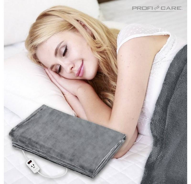 ProfiCare Heizdecke Wärmezudecke Flaneldecke Grau Wärmedecke Decke Plaid, 10 Temperaturstufen, LED-Display, 130 x 180 cm, maschinenwaschbar (nur Decke), Überhitzungsschutz von ProfiCare