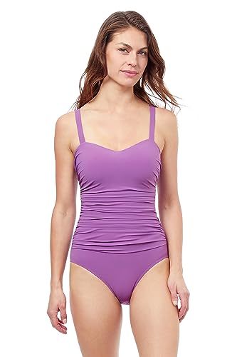 Profile by Gottex Badeanzug Damen Bauchweg - Einteiler mit Cups Bauchkontrolle Bademode - Einteiliger Schwimmanzug Verstellbare Träger Lila - ET24 Größe 46D von Profile by Gottex