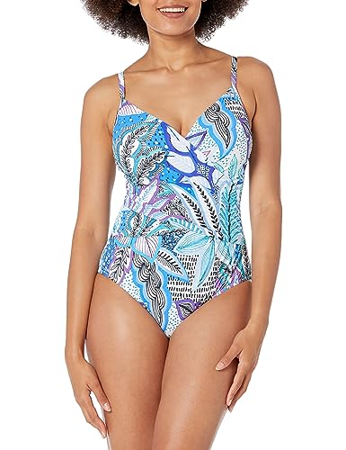 Profile by Gottex Badeanzug Damen Bauchweg - Einteiler mit Cups Bauchkontrolle Bademode V Ausschnitt - Einteiliger Schwimmanzug Verstellbare Träger Mehrfarbig - Tropic Boom Größe 36 von Profile by Gottex