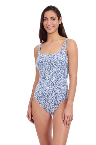 Profile by Gottex Damen Plumeria Textured and White Leafy Print Women’s Square Neck One Piece Bathing Suit Swim Essential Badeanzug, Jeans und Weiß, 16 von Profile by Gottex