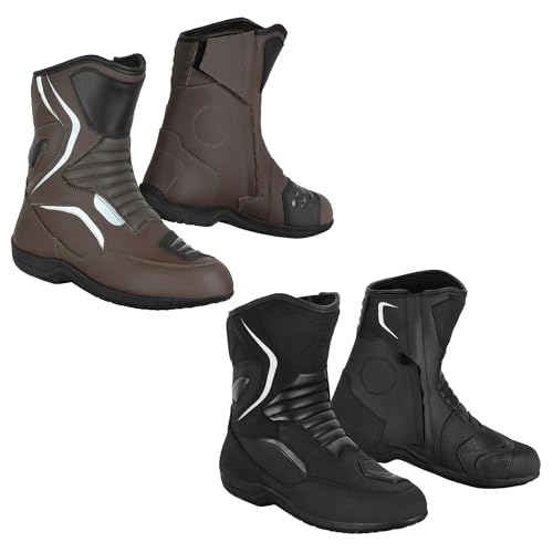 Herren Motorradstiefel Motorrad Lederschuhe Biker Touring Stylist Lange Stiefel Wasserdicht Gepanzert CE Level 2 Geprüft (EN: 13634: 2017) (Schwarz, EU Schuhgrößensystem, Erwachsene, Numerisch, M, 43) von Profirst Global