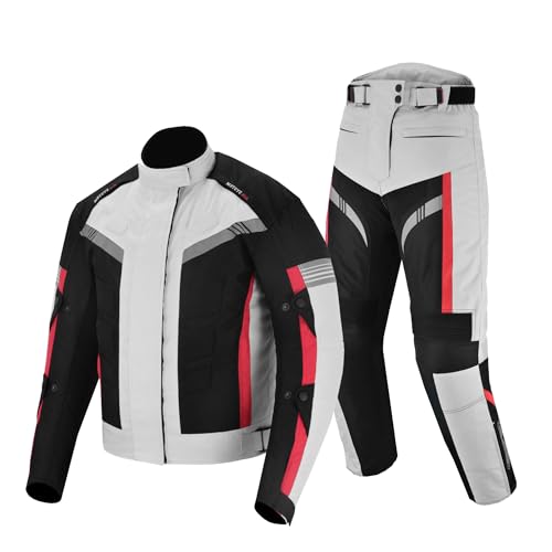 Profirst Global Wasserdichter Herren-Motorradanzug, 2-teilig, Motorradjacke und Hose, Cord, Schutzkleidung, CE-Panzer, wasserdichte Bekleidung Suit (Silber, L) von Profirst Global