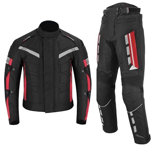 Wasserdichter Herren-Motorradanzug, 2-teilig, Motorradjacke und Hose, Cord, Schutzkleidung, CE-Panzer, wasserdichte Bekleidung Suit (DE/NL/SE/PL, Alphanumerisch, L, Regular, Regular, Rot) von Profirst Global