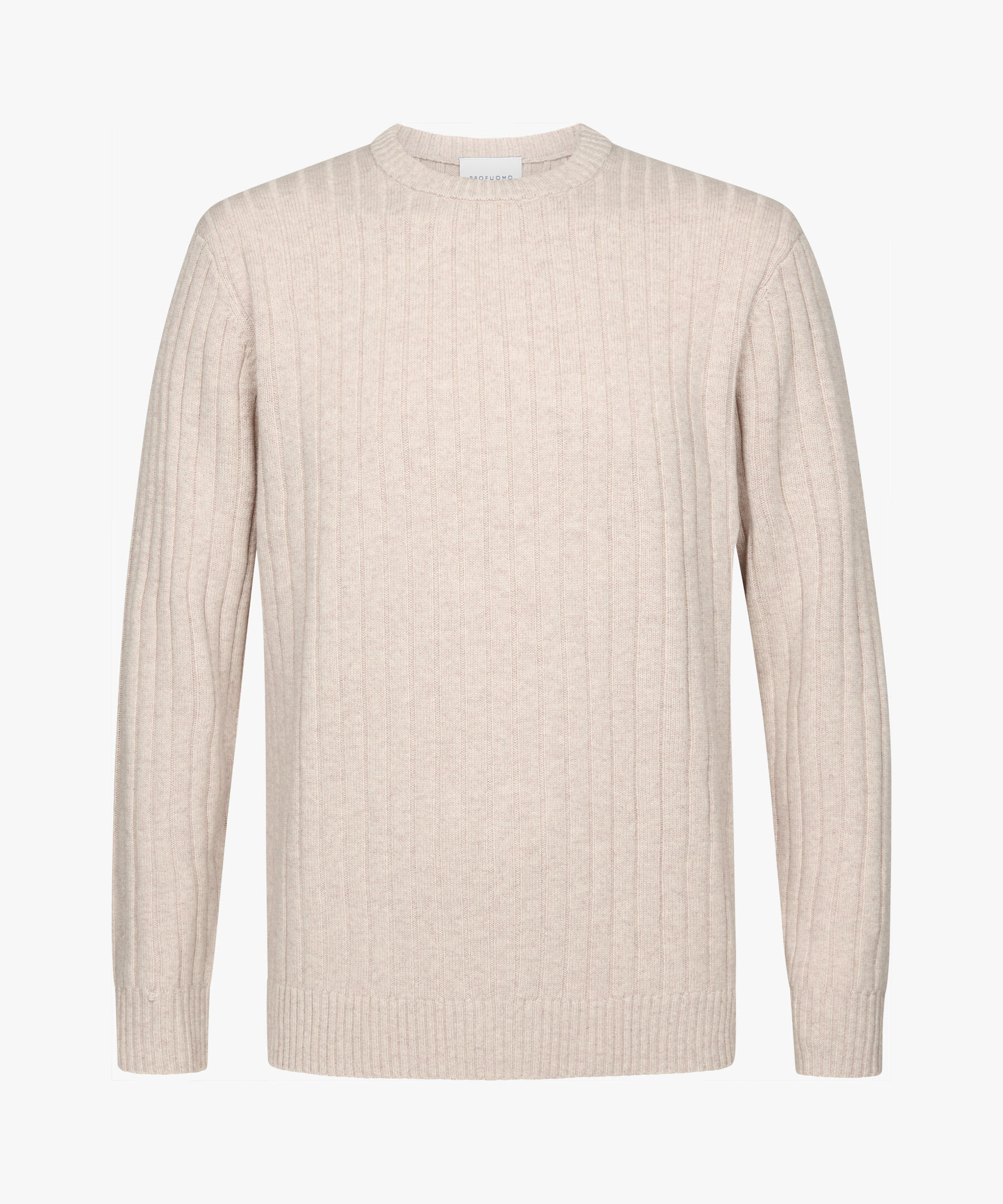 Profuomo - Beige Wollmix Ripp Rundhalsausschnitt hellsand - Gr. - L von Profuomo