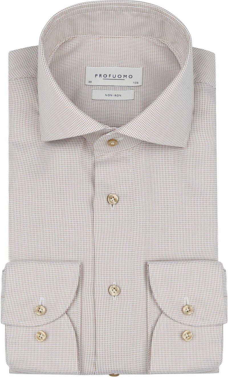 Profuomo Dobby Hemd Print Beige - Größe 41 von Profuomo