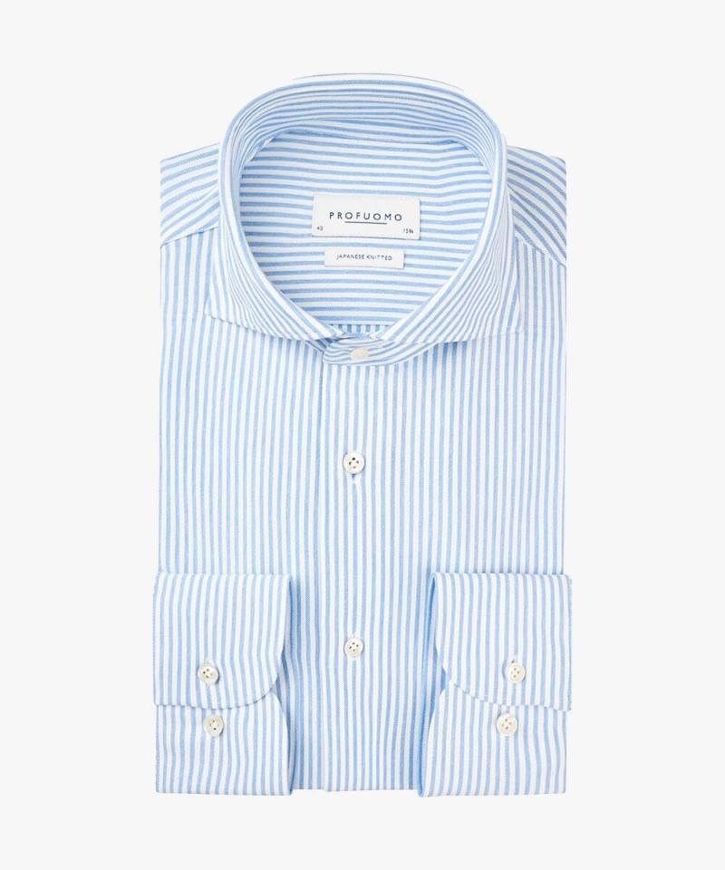 Profuomo - Gestreiftes Japanese Knitted-Hemd blau - Gr. - 40 von Profuomo