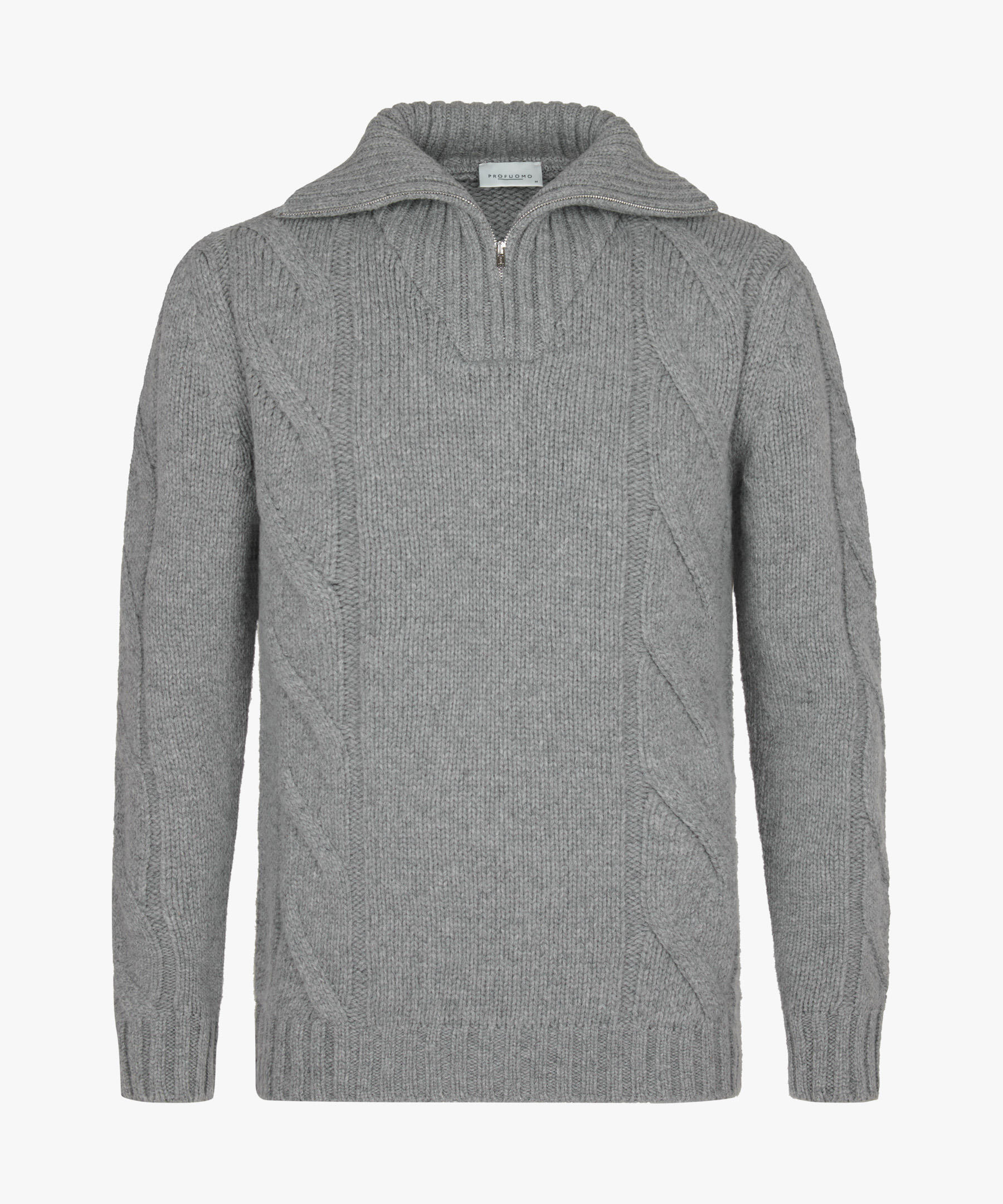 Profuomo - Grauer Zopfstrick Half-zip mittelgrau - Gr. - L von Profuomo