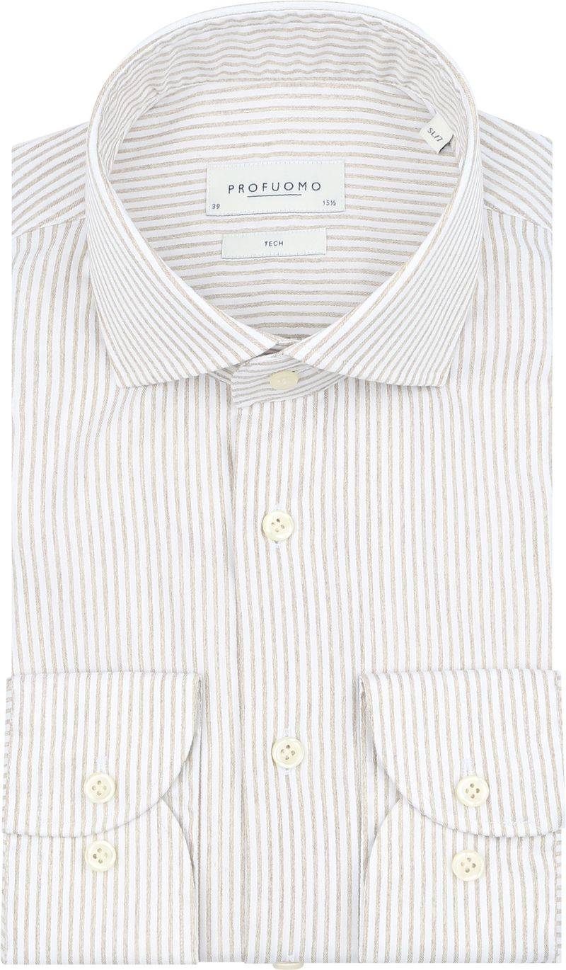 Profuomo Hemd Extra Lange Ärmel Travel Streifen Beige - Größe 39 von Profuomo