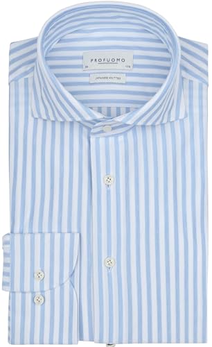 Profuomo Hemd Japanese Knitted Hellblau Streifen - Grösse 40 - Herren - Bekleidung - Mode von Profuomo