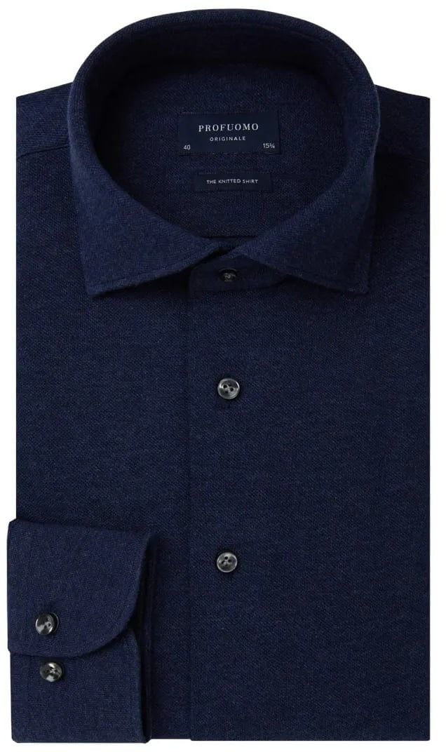 Profuomo Hemd Knitted Slim Fit Dunkelblau - Größe 40 von Profuomo