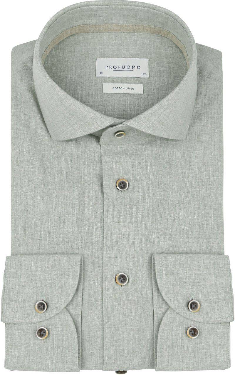 Profuomo Hemd Leinen Blend Hellgrün - Größe 38 von Profuomo