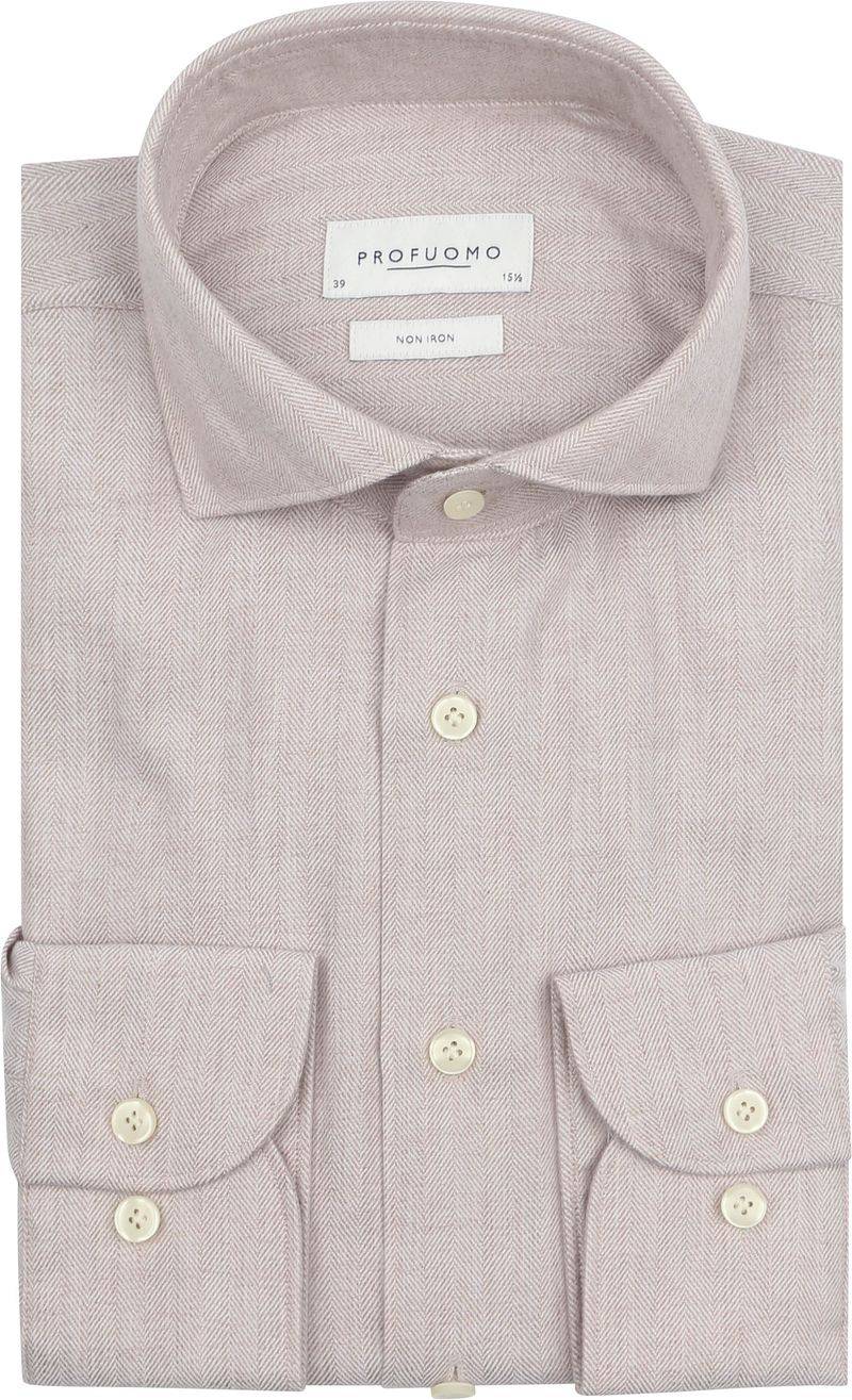 Profuomo Hemd Peached Herringbone Flanell Beige - Größe 38 von Profuomo