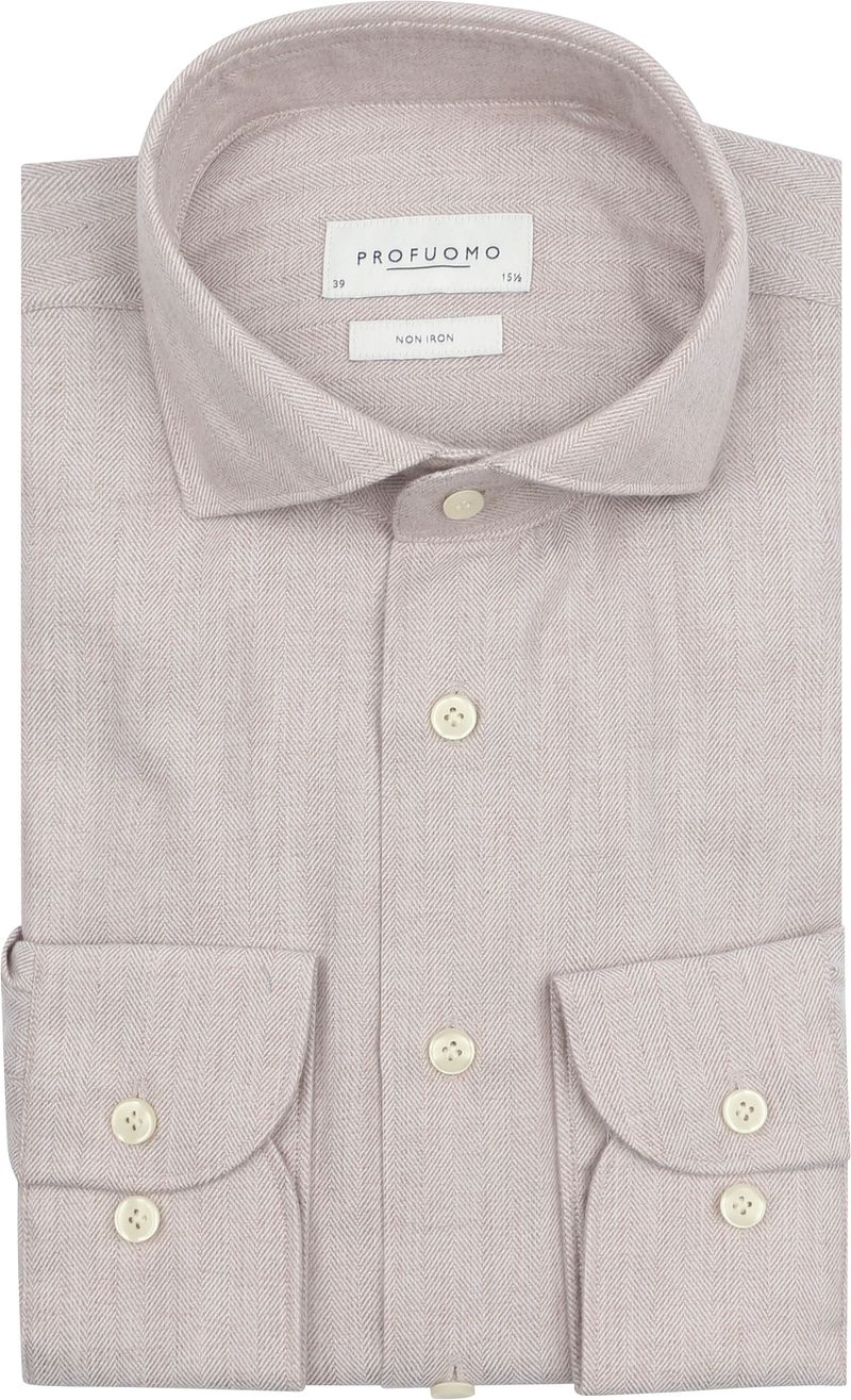 Profuomo Hemd Peached Herringbone Flanell Beige - Größe 45 von Profuomo