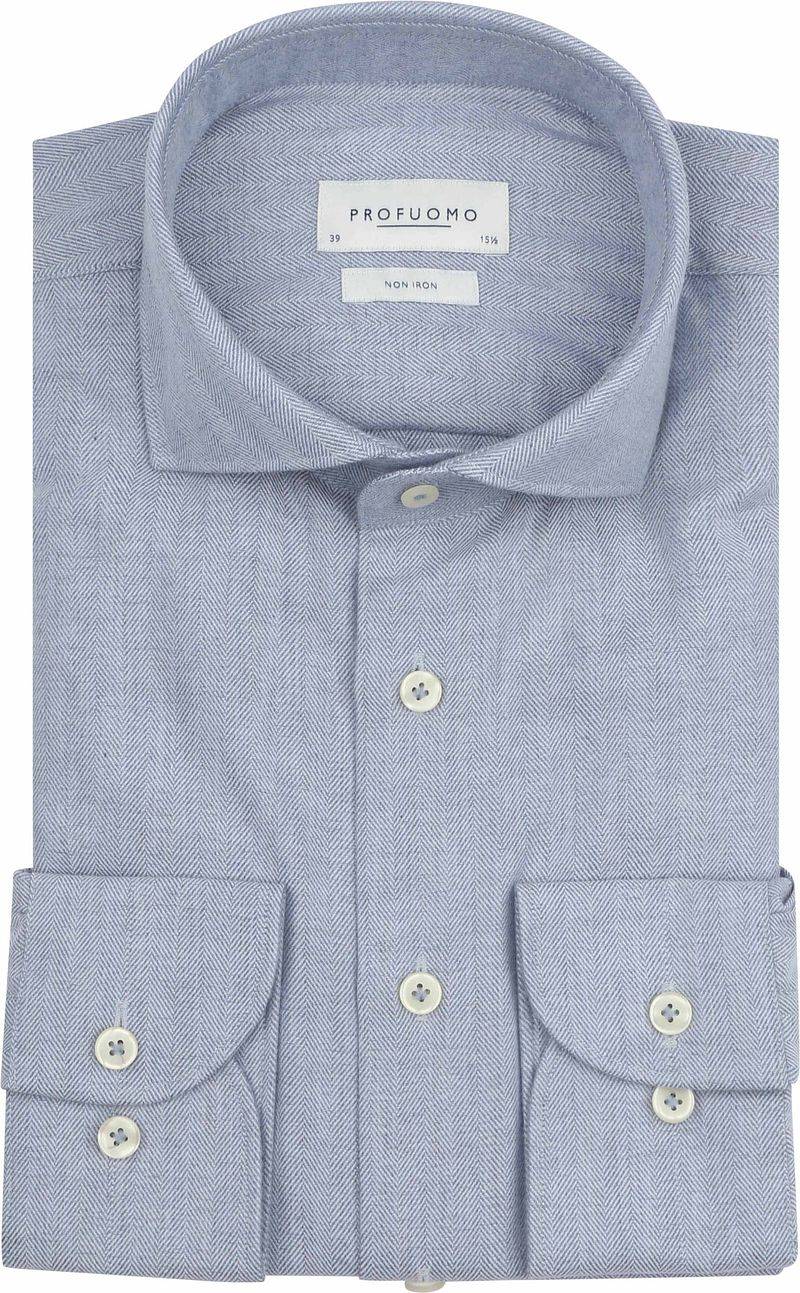 Profuomo Hemd Peached Herringbone Flanell Blau - Größe 40 von Profuomo