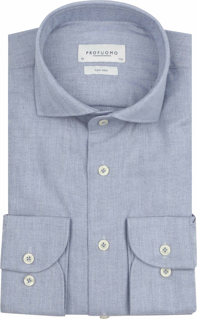 Profuomo Hemd Peached Herringbone Flanell Blau - Größe 44 von Profuomo