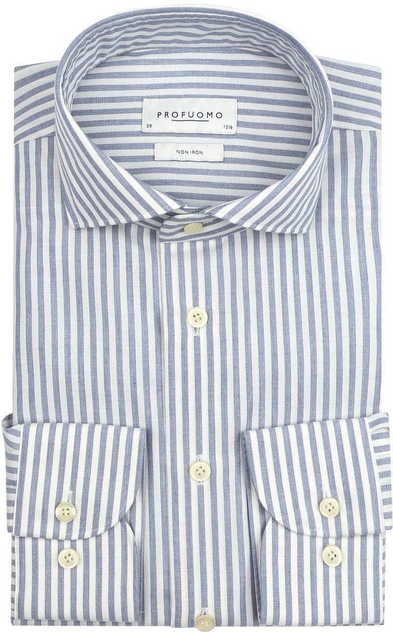 Profuomo Hemd Peached Streifen Flanell Blau - Größe 38 von Profuomo