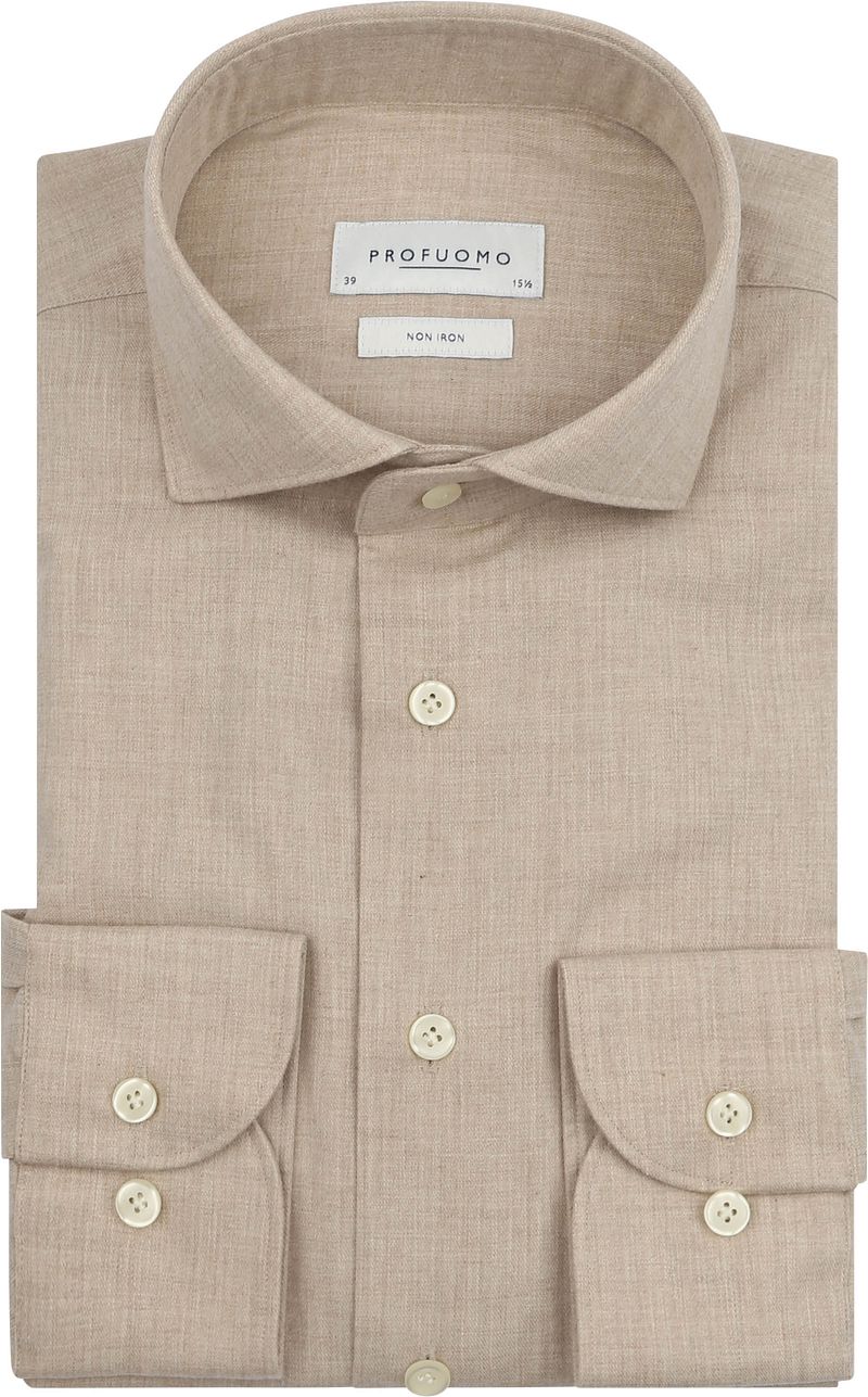 Profuomo Hemd Peached Twill Flanell Beige - Größe 42 von Profuomo
