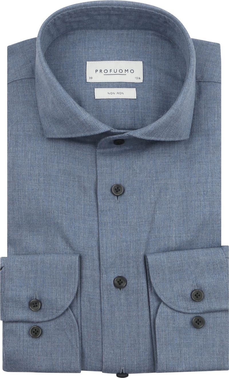 Profuomo Hemd Peached Twill Flanell Blau - Größe 37 von Profuomo