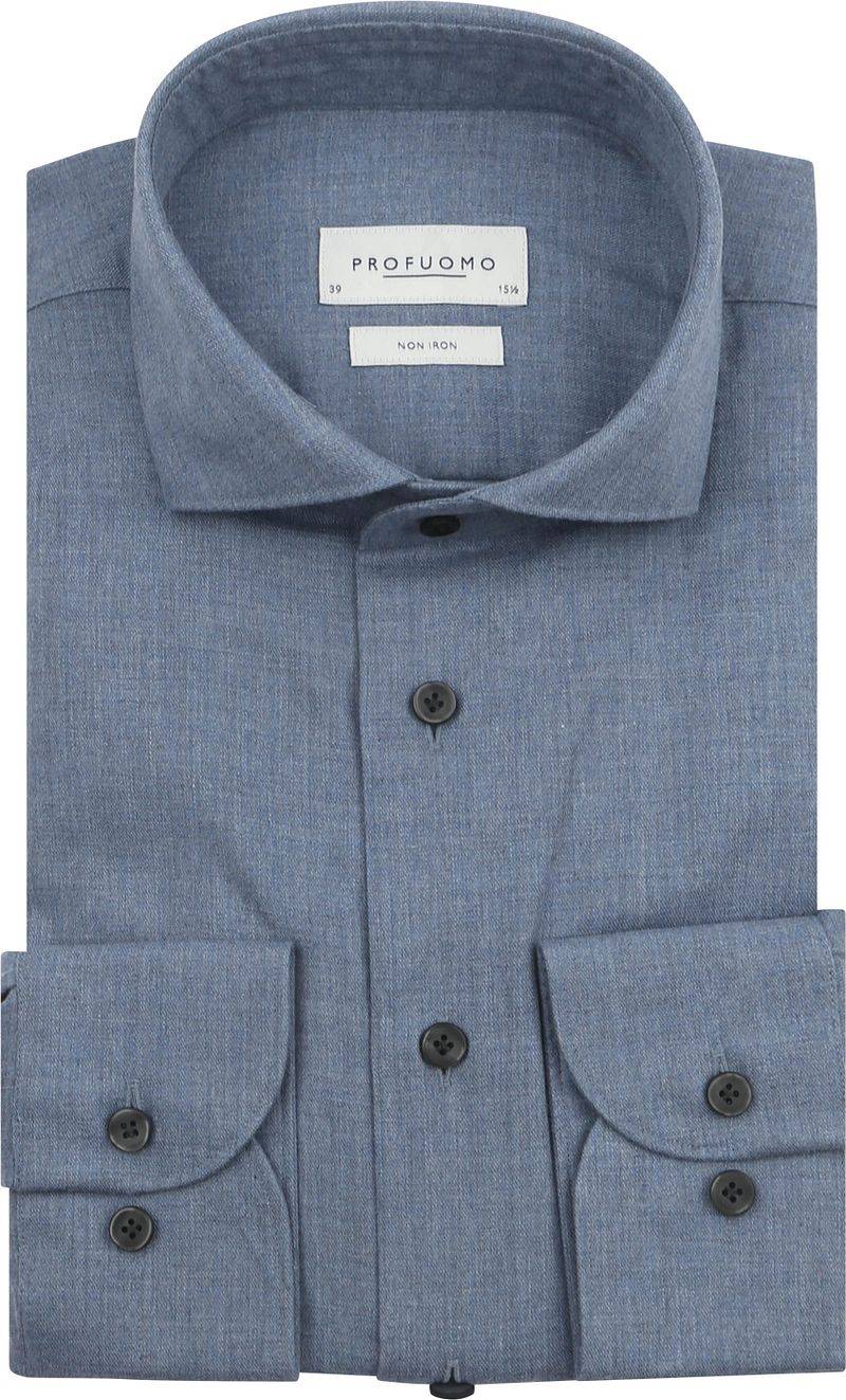 Profuomo Hemd Peached Twill Flanell Blau - Größe 38 von Profuomo
