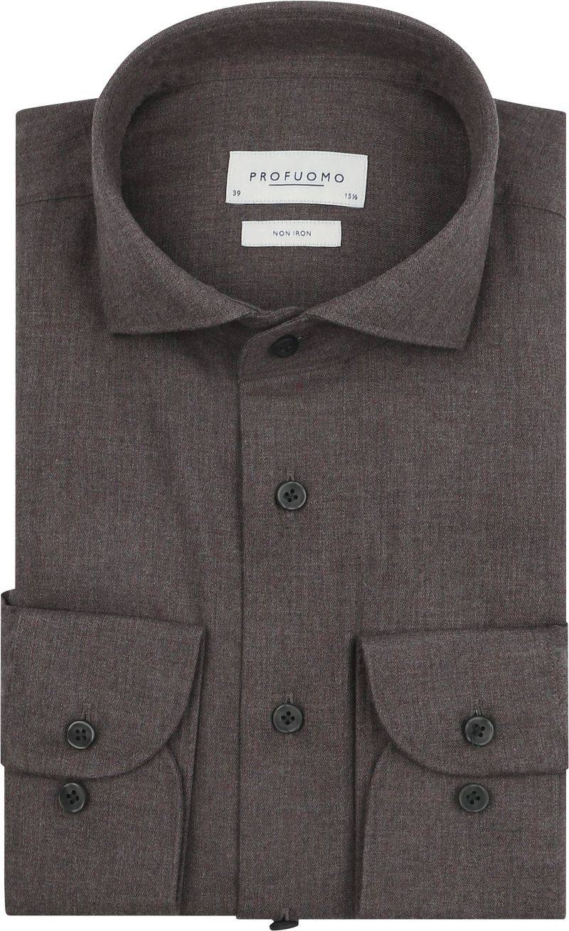 Profuomo Hemd Peached Twill Flanell Braun - Größe 45 von Profuomo