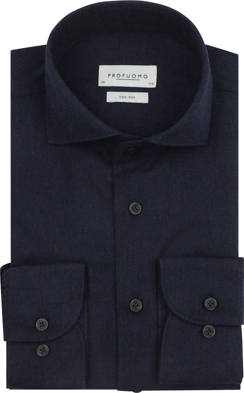 Profuomo Hemd Peached Twill Flanell Navy - Größe 38 von Profuomo