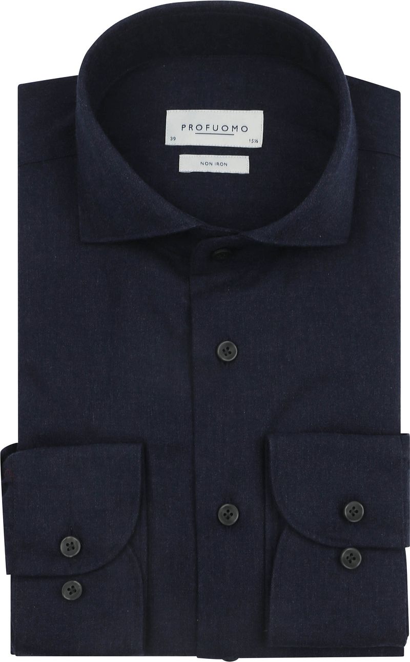 Profuomo Hemd Peached Twill Flanell Navy - Größe 42 von Profuomo