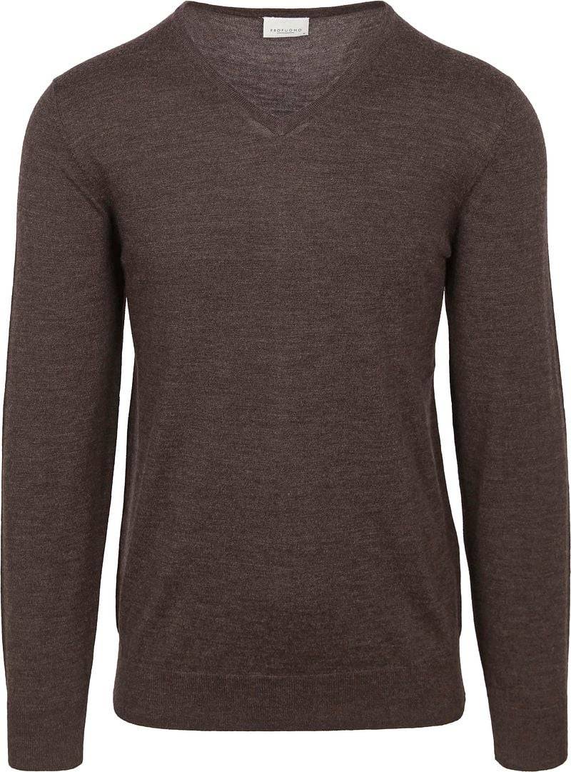 Profuomo Pullover V-Neck Merinowolle Dunkelbraun - Größe XXL von Profuomo