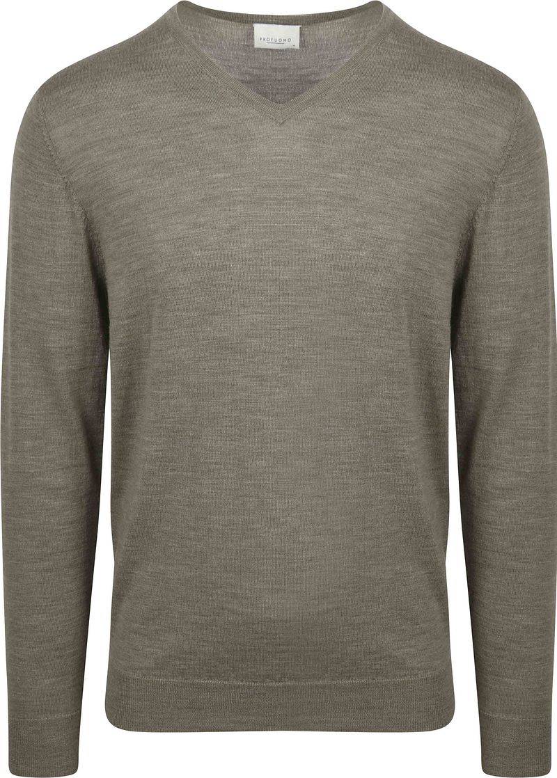 Profuomo Pullover V-Neck Merinowolle Grün - Größe S von Profuomo