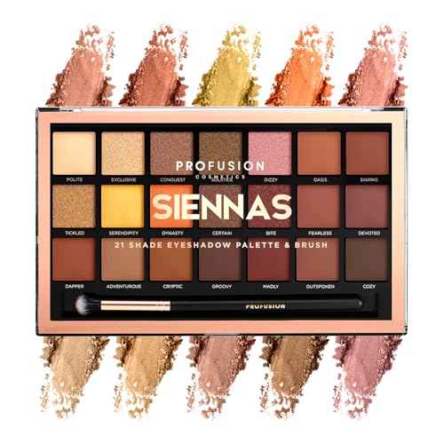 Profusion Cosmetics Lidschatten-Palette mit 21 Farbtönen – langanhaltende tierversuchsfreie helle pigmentierte Farbtöne Palette Kollektion & Pinsel, Siennas von Profusion Cosmetics