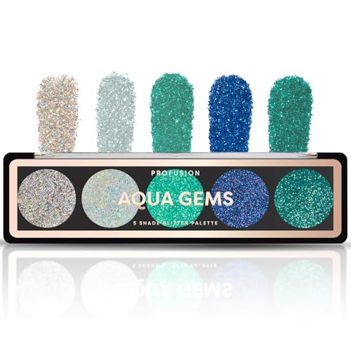 Profusion Cosmetics Glitzer-Palette mit 5 Farbtönen, entfesseln Sie Ihr inneres Funkeln mit lebendigen, gepressten Glitzern und Edelsteinen für mühelosen Glamour, heben Sie Ihren Look mit von Profusion Cosmetics