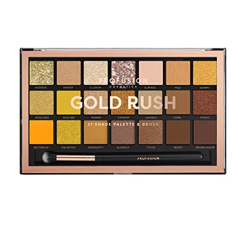 Profusion Cosmetics Gold Rush Lidschattenpalette, 21 Farbtöne mit kostenlosen Pro Series Make-up Pinsel von Profusion Cosmetics