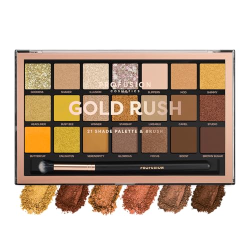 Profusion Cosmetics Gold Rush Lidschattenpalette, 21 Farbtöne mit kostenlosen Pro Series Make-up Pinsel von Profusion Cosmetics