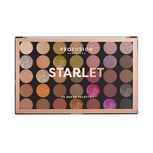 Profusion Cosmetics Starlet 35 Shade Master Lidschatten-Palette (goldene neutrale bis tiefe Beeren und glamouröse Glitzertöne) von Profusion Cosmetics