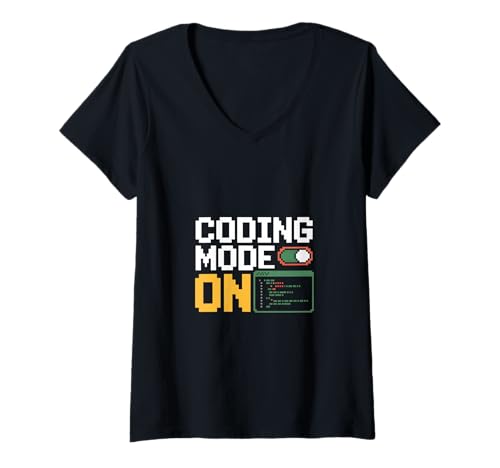Damen Coding Mode On Programmierer Entwickler Debugging T-Shirt mit V-Ausschnitt von Programmierer Entwickler Coding Code Humor Debug