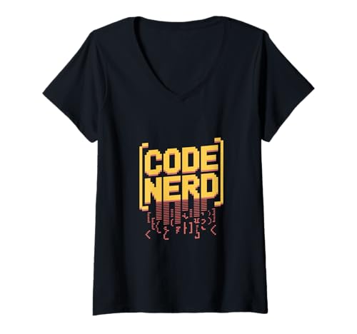 Damen Code Nerd Pixel Retro Programmierer Entwickler Humor T-Shirt mit V-Ausschnitt von Programmierer Entwickler Nerd Geek Code Humor