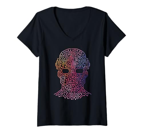 Damen Digitale Gesicht Informatiker Zocker CPU Computer Schaltplan T-Shirt mit V-Ausschnitt Damen Digitale Gesicht Informatiker Zocker CPU Computer Schaltplan T-Shirt mit V-Ausschnitt von Programmierer PC Freak Zocker Nerd Gaming Spieler