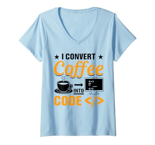 Damen I Convert Coffee Into Code T-Shirt mit V-Ausschnitt von Programmierer & Softwareentwickler Geschenke